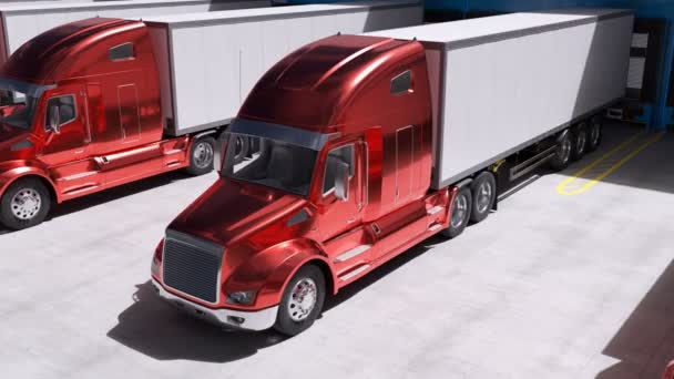 Animação 3d de descarga de carga de caminhão para armazém . — Vídeo de Stock