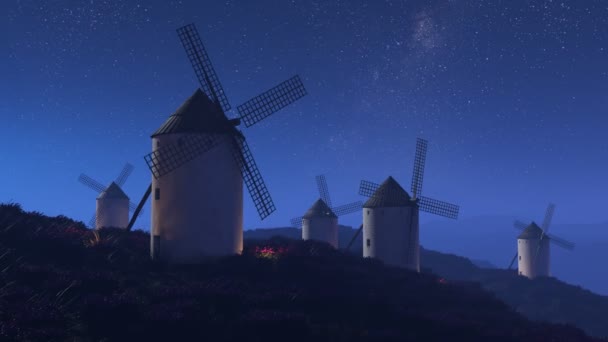 Camera Shot Showing Spanish Windmills — Stock Video