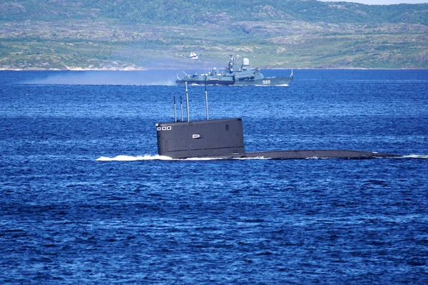 Submarino Diesel Elétrico Russo Classe Kilo Está Mergulhando Baía Kola — Fotografia de Stock