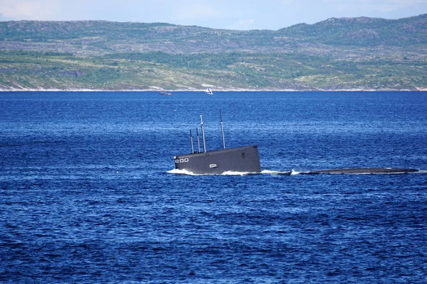 Submarino Diesel Elétrico Russo Classe Kilo Está Mergulhando Baía Kola — Fotografia de Stock