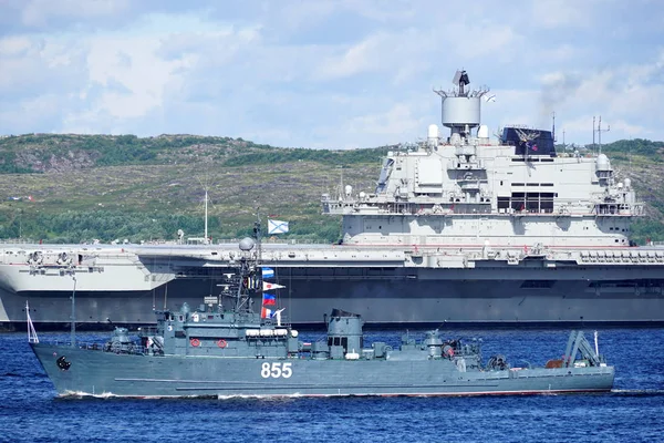 Moermansk Rusland Juli 2017 Een Zee Mijnenveger Slagschip Kola Baai — Stockfoto