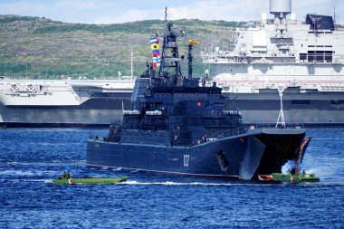 Severomorsk, Russia - July 30, 2017: Demonstration of assault from the large-scale assault battleship 