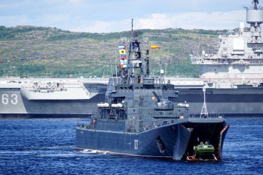 Severomorsk, Russia - July 30, 2017: Demonstration of assault from the large-scale assault battleship 