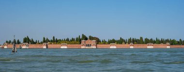 Panoramik Isola di San Michele, Venedik, İtalya için mezarlığı.
