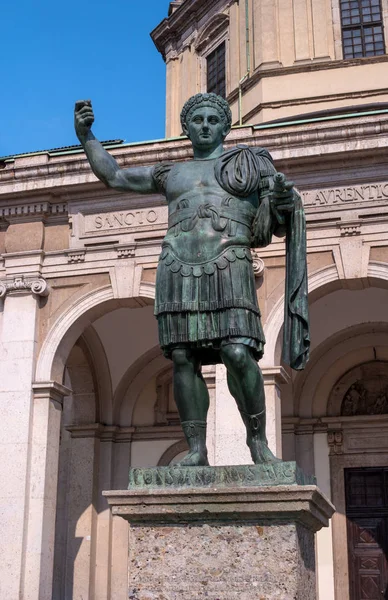 Monument to Roman emperor Constantine I in Milan, in front of San Lorenzo Maggiore basilica. This bronze statue is a modern copy of a Roman statue in Rome