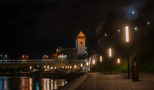 Nocny Widok Zamek Narva Wieża Wysoki Herman Narva Estonia Zamek — Zdjęcie stockowe