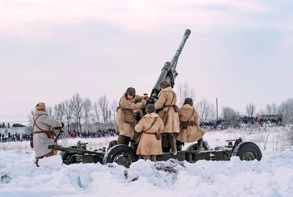 Petersburg Rusko Ledna 2019 Vojenská Historická Rekonstrukce Bitva Leningrad Protiletadlový — Stock fotografie