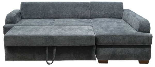 Угловой диван изолирован на белом фоне. Включая траекторию обрезки. Диван демонтирован для сна — стоковое фото