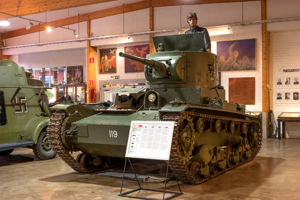 Parola, Finland - May 2, 2019: Tank Museum in the city of Parola. Soviet tank T-26. This copy was captured by the Finnish army during the Winter War — Stock Photo, Image