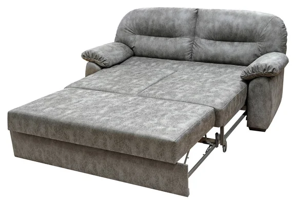 Καναπές απομονωμένος σε λευκό φόντο. Συμπεριλαμβανομένου του μονοπατιού. Ο καναπές είναι στρωμένος για ύπνο. — Φωτογραφία Αρχείου