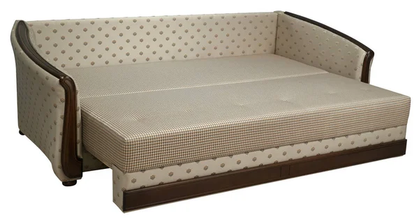 Класичний диван ізольований на білому тлі. Диван прикрашений дерев'яними елементами. Диван розкладається для сну. Включаючи відсічний контур — стокове фото