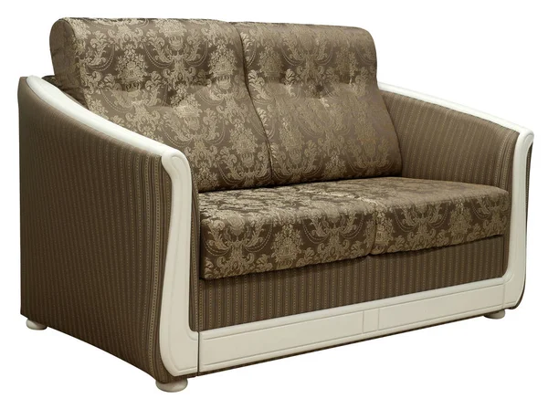 Klassisk soffa isolerad på vit bakgrund. Soffan är inredd med trädetaljer. Inklusive urklippsbana — Stockfoto