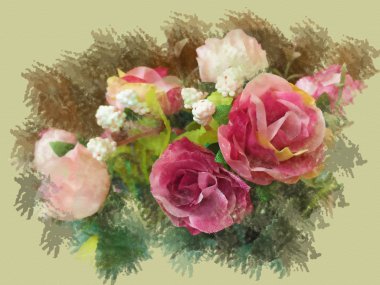 Suluboya boya resim - pembe gül kumaştan mamül 