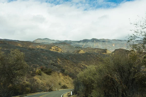 Paisaje Dañado Por Incendio Thomas Largo Autopista Ojai California — Foto de Stock