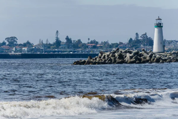 Santa Cruz Harbor Fyr Dimmig Blå Dag Kalifornien — Stockfoto