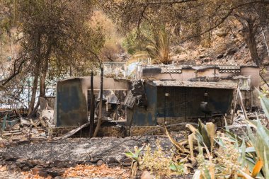 Buildings and property at Matilija Hot Springs damaged by the Thomas Fire along Highway 33 in Ojai, California clipart
