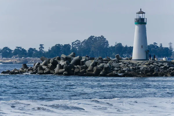 Santa Cruz Harbor Fyr Dimmig Blå Dag Kalifornien — Stockfoto