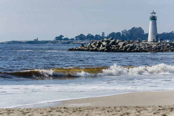 Santa Cruz Harbor Fyr Dimmig Blå Dag Kalifornien — Stockfoto