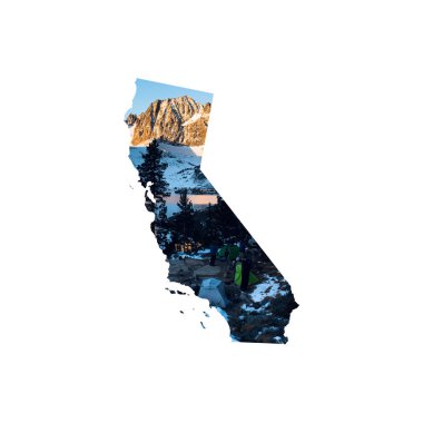 Sonra taze kar Ansel Adams vahşi doğada Garnet Göl üzerinde çadır afiş tepe, featuring California silüeti