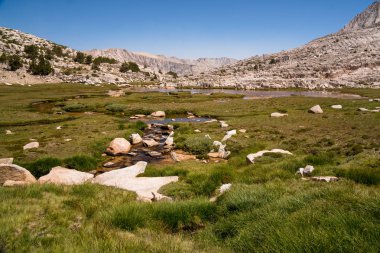 Sessiz dağ backcountry California'daki Sierra Nevada gölde