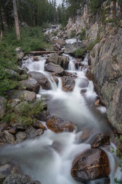 California dağlarda yağmur fırtına sırasında bir kanyonda akan su uzun pozlama