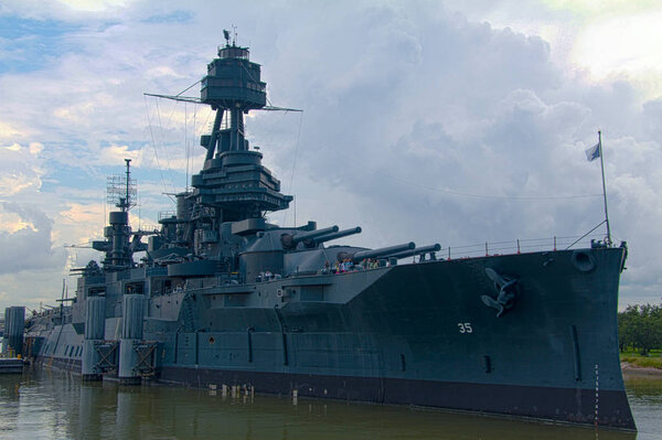 USS Texas battleship as seen from land ouside of dock