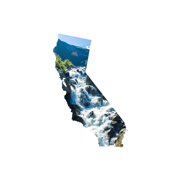 Silueta California Con Cataratas Agua Las Montañas — Foto de Stock