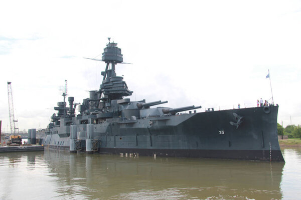 USS Texas battleship as seen from land ouside of dock