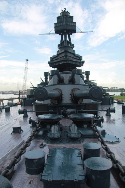 Conning Torony Híd Árboc Előre Fegyverek Uss Texas Csatahajó Foredeck — Stock Fotó