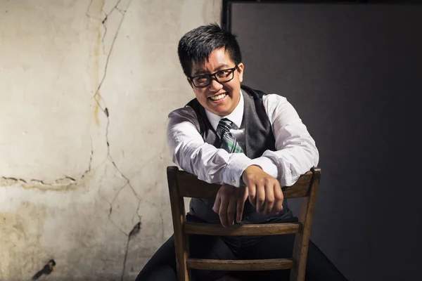 Transgender Man Shirt Tie Poses Grungy Location — Stock Photo, Image