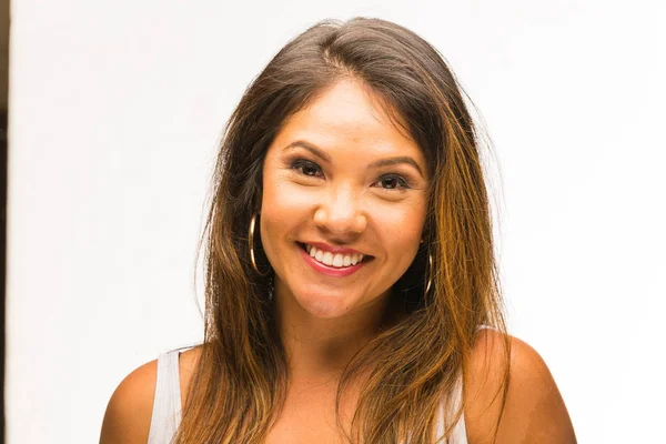 Young Pacific Islander Woman White Top Headshot Clean White Background — Stock Photo, Image