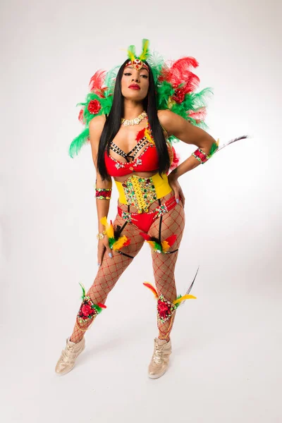 Vältränad Ung Mörk Haired Blandad Ras Kvinna Carnaval Kostym Och — Stockfoto