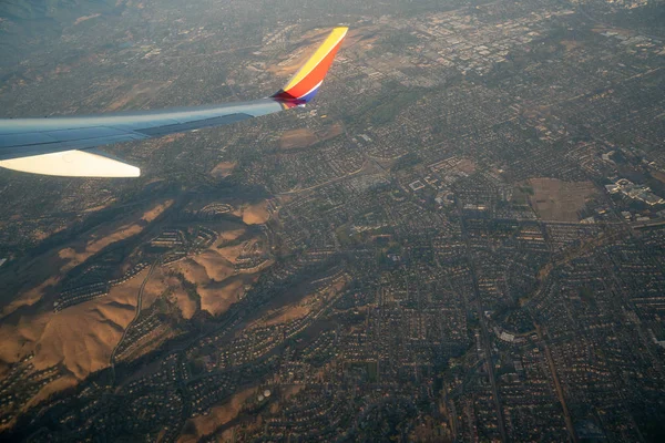 Vista Aérea San José California Amanecer Desde Avión Pasajeros —  Fotos de Stock