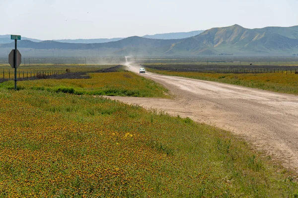 Дорога простирается на расстояние на равнине Каррисо во время — стоковое фото