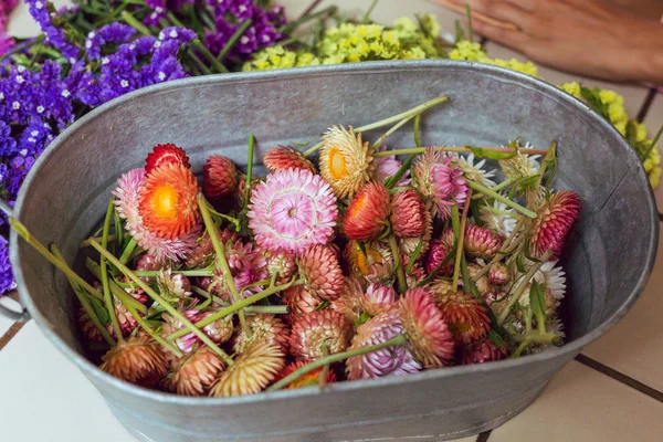 Flori colorate tăiate și colectate pentru a fi modelate în aranjament — Fotografie, imagine de stoc