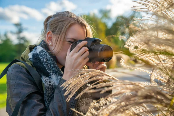woman is taking photography in the nature
