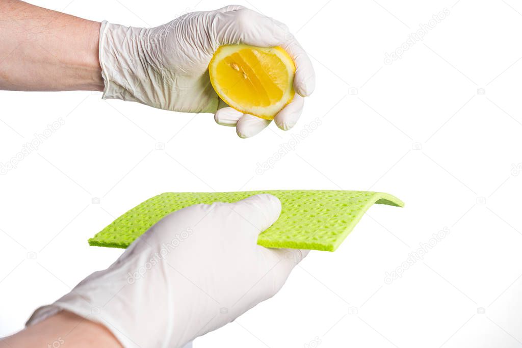 cleaning with biological cleaning agents and gloves