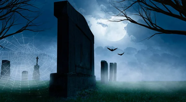 Sombrío Fondo Halloween Cementerio Por Noche —  Fotos de Stock