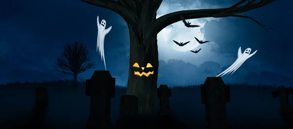 Une Illustration Halloween Avec Des Fantômes Sur Cimetière — Photo