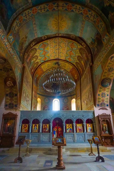 Shiomgwime Monastero Chiesa Iconostasi Vista Con Icone Lampadario — Foto Stock