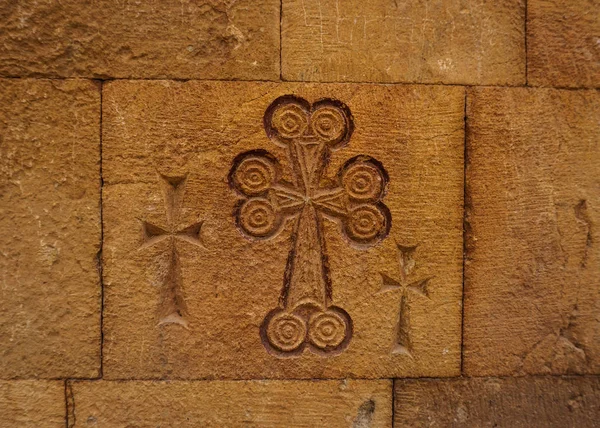 Monastère Noravank Trois Croix Sculptées Sur Façade Église — Photo