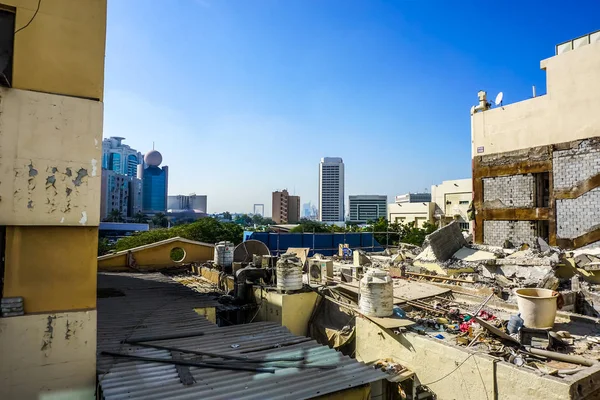 Dubai Al Rigga Disorderly Messy Construction Site on Roof with Bluey Sky Highrises View