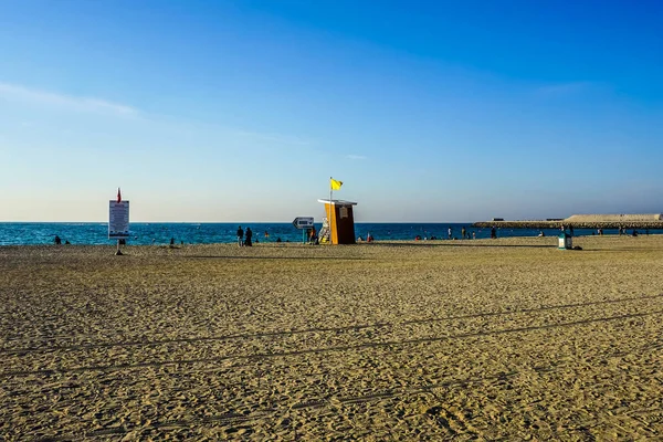 Dubaï Jumeirah Public Sandy Beach Avec Baywatch Lifeguard Hut Coucher — Photo