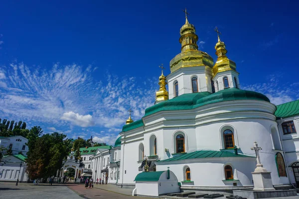 Achteraanzicht Van Het Kiev Groot Lavra Vvedenskiy Kerk Met Blauwe — Stockfoto