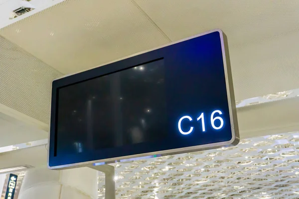 Airport Empty Check Counter Billboard Departure Hall — Stock Photo, Image