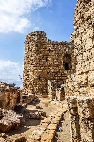 Cruzados Sidon Sea Castle Ruínas Com Vista Paredes — Fotografia de Stock