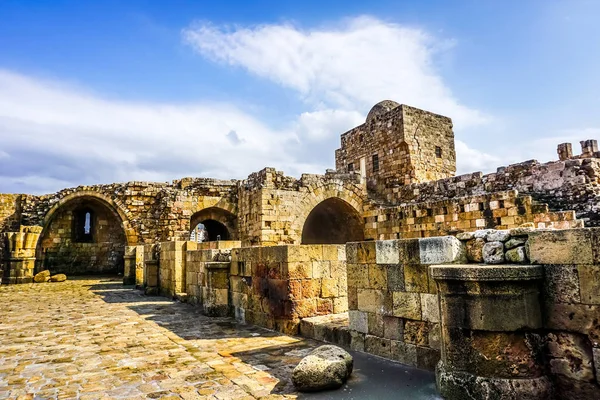 Pitoresk Duvarlar Manzaralı Sidon Haçlılar Deniz Kale Harabeleri — Stok fotoğraf