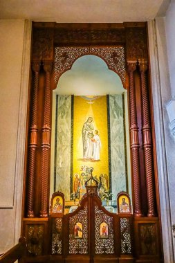 Lübnan Marian tapınak hac sitesi Saint Paul Bazilikası fresk Harissa Our Lady