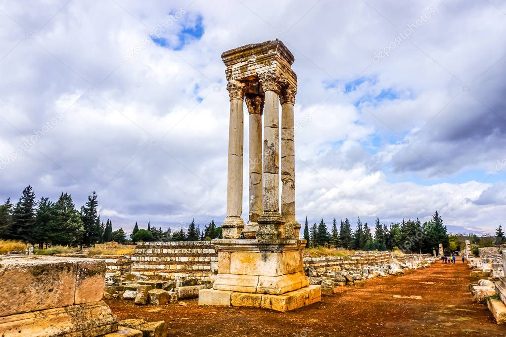 Anjar Citadel Historical Landmark Remarkable Pillars Ruins on the Main Passage