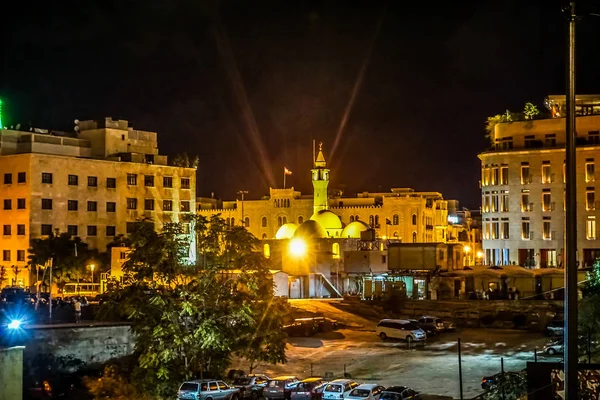 Mezquita Beirut Omari Vista Trasera Con Minaretes Por Noche —  Fotos de Stock